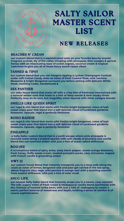 Salty Sailor Signature Scents • Master Scent List