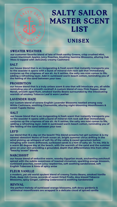 Salty Sailor Signature Scents • Master Scent List