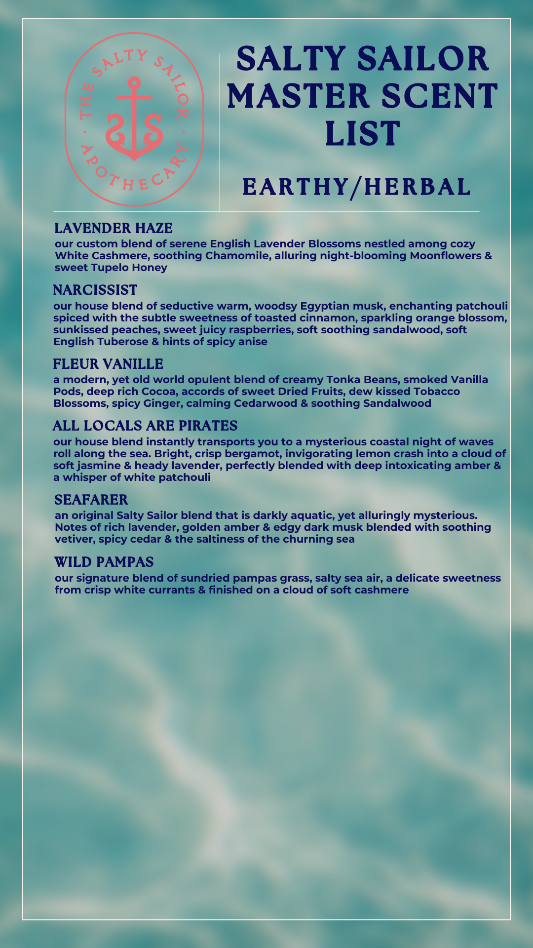 Salty Sailor Signature Scents • Master Scent List