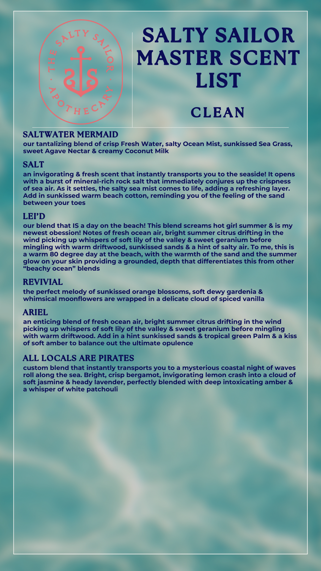 Salty Sailor Signature Scents • Master Scent List